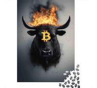 Bitcoin Bull Fuego Set De 1000 Piezas Papel Reciclado Puzzle Familiar Fácil De Almacenar Aficionados A Los Rompecabezas Atractivo Ocio Casa 70x50cm/1000pcs