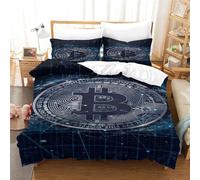 Bitcoin Funda Nórdica 3 Piezas Conjunto De Edredón 3D Juego De Cama Funda De Edredón con Cremallera para Adolescentes, Microfibra Ultra Suave con Fundas King（220x240cm）