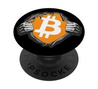 Bitcoin Superhero Logo Reveal Big White BTC Símbolo Ripping PopSockets PopGrip Adhesivo