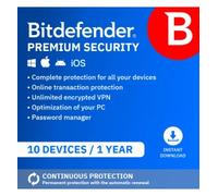 Bitdefender Premium Security 2026 | 10 Dispositivos | 1 año | Renovación automática