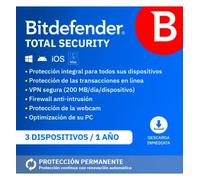 Bitdefender Total Security | 3 Dispositivos | 1 Año | Seguridad antivirus
