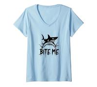 Bite Me: Ataque Feroz de Tiburones para entusiastas del océano Camiseta Cuello V, Mujer, Azul Bebé, M