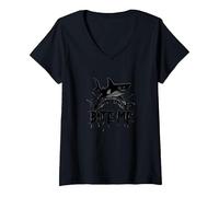 Bite Me: Ataque Feroz de Tiburones para entusiastas del océano Camiseta Cuello V, Mujer, Negro, XL