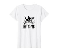 Bite Me: Ataque Feroz de Tiburones para entusiastas del océano Camiseta, Mujer, Blanco, XS