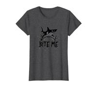 Bite Me: Ataque Feroz de Tiburones para entusiastas del océano Camiseta, Mujer, Jaspeado Oscuro, L