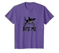 Bite Me: Ataque Feroz de Tiburones para entusiastas del océano Camiseta, Niños, Morado Jaspeado, 6 años
