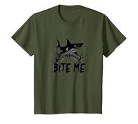 Bite Me: Ataque Feroz de Tiburones para entusiastas del océano Camiseta, Niños, Verde Oliva, 3 años