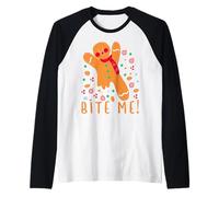 Bite Me! - Pijama Divertido de Galletas navideñas de Pan de Jengibre Camiseta Manga Raglan