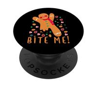 Bite Me! - Pijama Divertido de Galletas navideñas de Pan de Jengibre PopSockets PopGrip Adhesivo