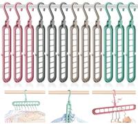 BITEFU 12 PCS Perchas Ahorra Espacio, Material PP Percha Multiple, Ahorra Espacio para Vaqueros, Leggings, Pantaloneta, Faldas Percha Mágica (Rosa Beige Verde Gris)