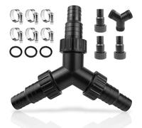 BITEFU 2 distribuidores en Y, distribuidor de agua en Y, adecuado con 6 abrazaderas de manguera cruzadas para cocina, lavadora (diámetro interior aceptable 20/25 mm)