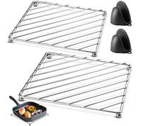 BITEFU 2 salvamanteles de metal, 18,5 x 18,5 cm, agarraderas con 2 asas de silicona para cuencos de cocina, sartenes pequeñas, teteras