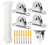BITEFU 4 poleas de acero inoxidable, polea con cuerda de 50 m de cuerda de 5 mm, para cuerdas, polea de inversión, cabrestante de botella, pequeña para interior y exterior, terraza, baldaquino