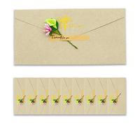 BITEYI 10 Sobres de Papel Kraft Vintage con Tarjetas de Felicitación Flores Secas y Pegatinas Hechas a Mano,para Cumpleaños,Bodas,Festivales de Navidad,Invitaciones para Fiestas,Postales (Gris)