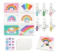 BITEYI Tarjetas de Agradecimiento Llavero set,6 Tarjeta de Felicitación con Sobre 6 Llavero 12 Pegatina y Flores hechas a mano,Regalos para Familiares Amigos Colegas(Arcoíris)