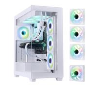 BitFenix CETO - Carcasa para juegos de PC de alto flujo de aire, edición premium, vidrio templado panorámico blanco, compatible con placa base de conexión inversa, 4 ventiladores ARGB de espejo