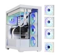 BitFenix CETO - Carcasa para juegos de PC de alto flujo de aire, vidrio templado panorámico blanco, compatible con placa base de conexión inversa, 4 ventiladores ARGB de espejo infinito (3 veces