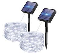 bitjam 2 Paquete Guirnaldas Luces Exterior Solar, 5+2M 50 LED 8 Modos Luces Solares LED Exterior Jardin, Impermeable IP65 Luz Navidad Exteriors Solares para Exteriores Decoracion Arbol, Blanco Frío