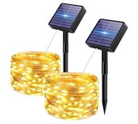 bitjam 2 Paquete Guirnaldas Luces Exterior Solar, 5+2M 50 LED 8 Modos Luces Solares LED Exterior Jardin, Impermeable IP65 Luz Navidad Exteriors Solares para Exteriores Decoracion Arbol, Blanco Calido