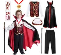 BITOYO Disfraz Vampiro Niño, Disfraz Halloween Niños con Disfraces Vampiro y Bastón de Vampira Dentadura, Carnaval Vampire Niño, Disfrazs Vampire Infants para Halloween Dracula Cosplay