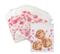 Bitray 200 bolsas autoadhesivas para galletas de color rosa con patrón de Sakura