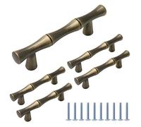 Bitray Tiradores de gabinete con forma de bambú, aleación de zinc, latón, 6,35 cm, espacio entre agujeros, tiradores de cajón de bronce retro para armario y armario, 5 unidades