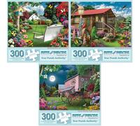 Bits and Pieces - Juego econσmico de (3) rompecabezas de 300 piezas para adultos - Cada rompecabezas mide 18"" x 24"" - 300 piezas Blooming Back Ya