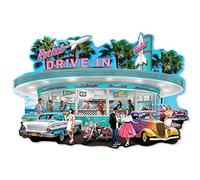 Bits and Pieces - Rompecabezas Rocket Drive-in en forma de 750 piezas para adultos - Medidas 20 x 27 pulgadas - Rompecabezas clásico de coches retro de Chris Dobrowolski