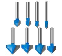 Bits de router 1/4 vástago, bit de router Set - V Forma de forma Bits 8 piezas Herramientas de carpintería - Kit de fijación del enrutador de metal