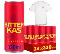 Bitter kas Refresco con sabor amargo sin alcohol, pack de 24 latas de 330 ml, 7.92 litros en total, Incluye camiseta de Regalo