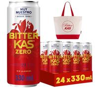 Bitter Kas Zero Refresco Amargo Sin Azúcar ni Calorías, Latas de 330 ml, Pack de 24 (7,92 L), Incluye bolsa de Regalo