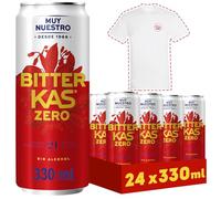 Bitter Kas Zero Refresco Amargo Sin Azúcar ni Calorías, Latas de 330 ml, Pack de 24 (7,92 L), Incluye camiseta de Regalo