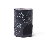 Bitto Quemador de Incienso-portavelas Goa Altura 10 cm Ø 7 cm Filtro de Acero Inoxidable Ø 7 cm - Comercio Justo Softstone con Relieve Floral.