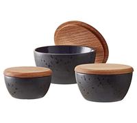 BITZ Juego de 3 cuencos con tapa de madera de roble, diámetro 10, 12 y 14 cm, color negro y azul oscuro