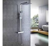 Biubiubath Sistema de columna de ducha termostática con mezclador termostático, ducha de mano cuadrada y ducha con cabezal, columna de ducha ajustable en altura 760-1180mm,cromado (cuadrado1)