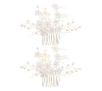 BIUDECO 2 Pcs Peineta Lateral de Novia Perlas Artificiales y Flores para Accesorios Cabello de Boda Elegantes y Cómodos para Bridas en Bodas
