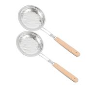 BIUDECO 2 piezas Colador de Pasta y Espumadera de Acero Inoxidable Grueso con Mango de Madera Malla Fina para Filtrar Aceite y Sopa para Cocina Duradera y Fácil Limpieza
