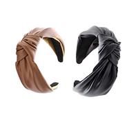 BIUDECO 2 piezas Diademas de Cuero PU para Mujer con Central de Bandas para Cabello Suaves y Prácticas para Yoga Maquillaje y Spa Colores Negro y Marrón Accesorio Versátil para Cuidado
