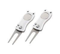 BIUDECO 2 Piezas Herramienta Reparación Golf Plegable Unidades con Marcador Magnético y Tenedor de Acero Inoxidable para Divots y Césped Portátil y Ergonómica para Campos