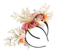 BIUDECO 2piezas Diadema Ciervo Diadema Navideña Forma De Rama De Árbol y Flores Simuladas Para Decoración Navideña Cabello