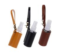BIUDECO 3 piezas Botellas de Viaje para Perfume con Funda PU Resistente y Llavero Contenedores Portátiles para Líquidos Colgantes para Mochila y Bolso Pack Negro Marrón Oscuro Amarillo