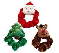 BIUDECO 3 Piezas Coleteros Navideños de Felpa Grandes para Niñas Gomas Elásticas Suaves para Coleta Accesorios Festivos para Pelo con Diseño de Santa Árbol y Reno para Fiestas y Uso Diario