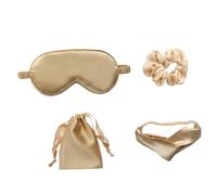 BIUDECO Antifaz De Ojos De Seda Artificial Dorado Para Dormir Incluye Máscara Bolsa De Almacenamiento Cinta Para Cabello y Lazo Cómodo y Práctico Para Viaje y Descanso