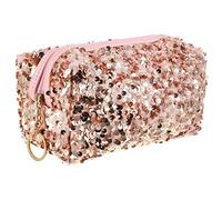 BIUDECO Bolsa de Maquillaje Lentejuelas Rosa de Gran Capacidad y Portátil, Material de Tela Oxford, Diseño Cuadrado Adecuado para Viaje y Uso Diario