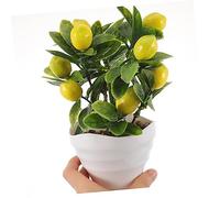 BIUDECO Bonsái Falso de Árbol de Limón Maceta Decoración de Escritorio Planta Artificial Realista para Hogar y Oficina sin Riego con Maceta Duradera de Plástico