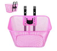 BIUDECO Cesta Delantera para Bicicleta de Adulto Rosa Cesta Metálica con Red Cuadrada y Correas Ajustables Accesorios para Ciclismo y Paseos Urbanos para Bicicleta Cruiser