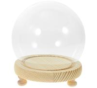BIUDECO Cúpula de Cristal Transparente con Base de Madera Natural, Esfera Decorativa 12 Cm para Exhibición de Flores Eternas, Micropaisajes y Suculentas, Cubierta Protectora Anti Polvo