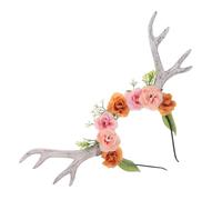 BIUDECO Diadema de Ciervo Blanca con Cuernos y Flores para Disfraz Diadema Ligera y Cómoda para Halloween Navidad y Fiestas Temáticas