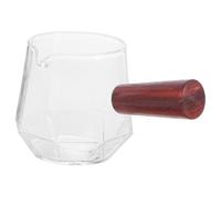BIUDECO Jarra Medidora de Vidrio con Asa de Madera Dispensador de Leche y Crema para Café Espresso Diseño Transparente y Ergonómico para Uso Doméstico