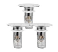 BIUDECO Juego de 3 Tapones de Desagüe de Fregadero a Presión con Núcleo de Rebote Filtro Colador Desmontable de Acero Inoxidable para Cabello y Residuos Compatible con Orificios de 28